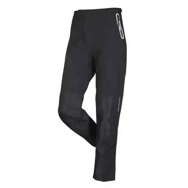 Black lemieux drytex waterproof athletic pants with white thigh logo and reflective stripes for stormwear use