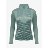 A sleek light teal quilted lemieux dynamique jacket with high collar and zippered side pockets for cold weather
