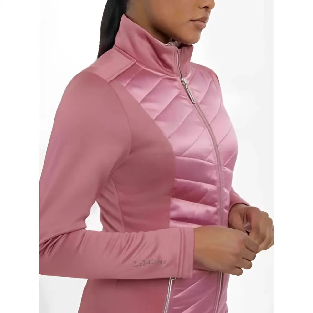 Pink quilted lemieux dynamique jacket peony with zip-up front high collar and long sleeves for cool weather wear