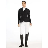 Black lemieux dynamiqué fitted equestrian jacket with three buttons flap pockets designed for competition performance and ultimate breathability