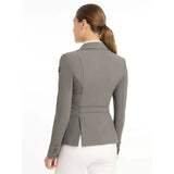 Back view of lemieux dynamiqué gray tailored equestrian jacket graphite with structured shoulders and subtle back pleat for competition performance