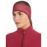 A maroon lemieux ear warmer headband ember made of super soft micro-fleece with a subtle embroidered logo