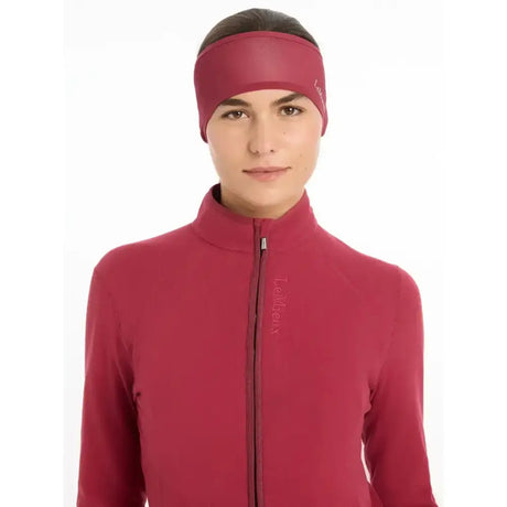 A maroon stretchy lemieux ear warmer headband ember with super soft micro-fleece and subtle embroidered logo