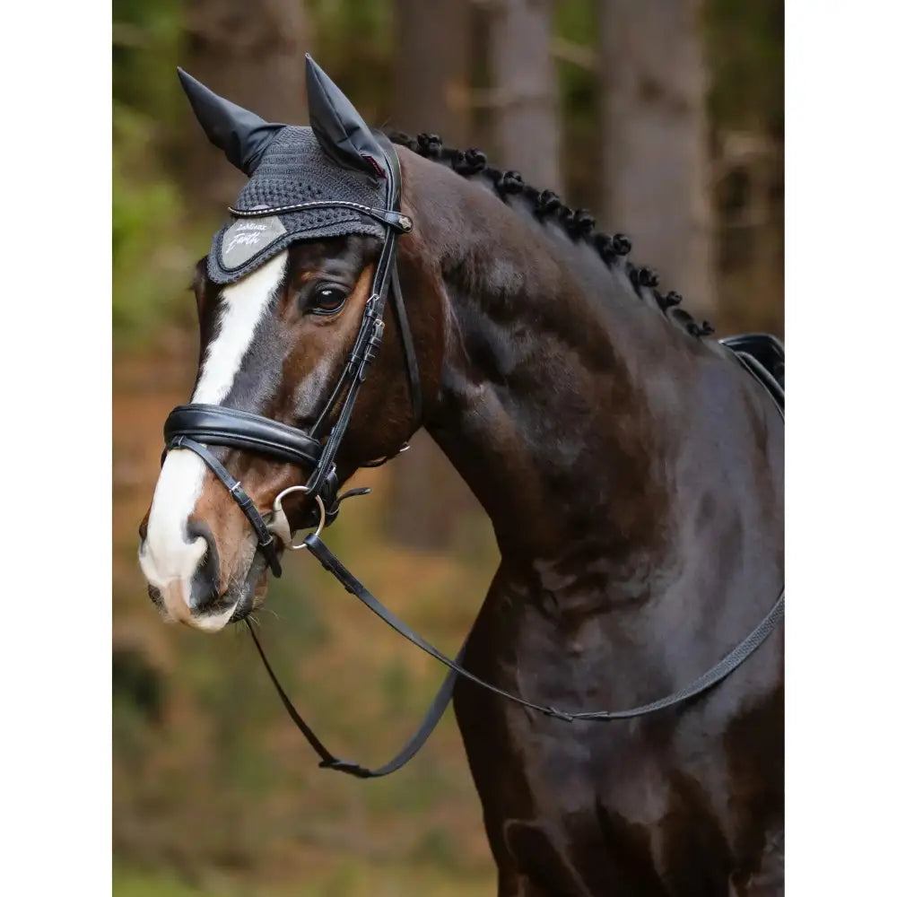 Black mesh lemieux earth fly hood moss with ear covers and small silver logo for fly protection