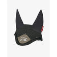 Black lemieux earth fly hood moss with knitted fabric body and padded ears for equestrian use