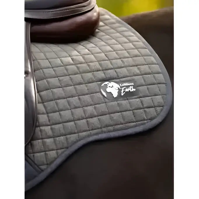 Gray quilted lemieux earth gp square saddle pad with white embroidered logo perfect purpose saddle pad