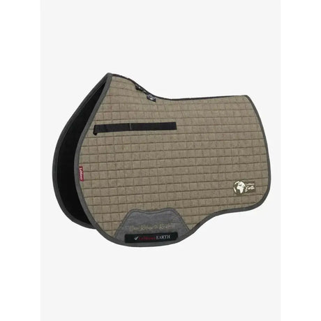 Tan quilted lemieux earth gp square saddle pad with black trim and branded logo patch for purpose saddle pad use