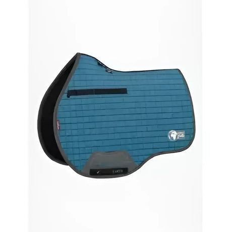 Blue quilted lemieux earth gp square saddle pad with black and gray accents for general purpose riding