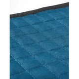 Teal quilted fabric with dark border on lemieux earth gp square ocean saddle pad