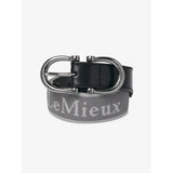 Gray woven lemieux elasticated belt dark grey with white embroidery black leather tab and silver buckle