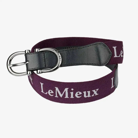 Purple lemieux elasticated belt with premium leather ends and classy lemieux branding on silver buckle