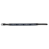 Black leather lemieux elasticated belt with silver buckle classy lemieux branding and premium leather ends in navy