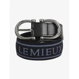 Black woven lemieux elasticated belt navy with silver lettering and sleek metallic buckle for a stylish fit