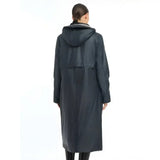 Dark navy lemieux elements coat featuring a full-length waterproof design with welded seams and a hood