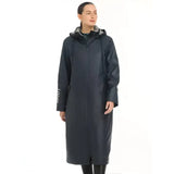 Dark navy lemieux elements coat with hood full-length waterproof design and welded seams with subtle sleeve branding