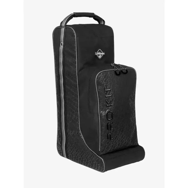 Lemieux elite pro boot and hat bag black with gray accent stitching and subtle patterned design for easy gear storage