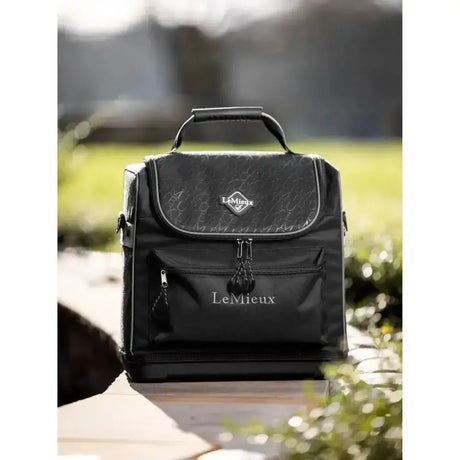Black lemieux elite pro grooming bag with subtle embossed pattern and front zipper pocket for grooming essentials