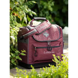 Maroon lemieux elite pro grooming bag burgundy with black trim and subtle logo pattern for grooming essentials