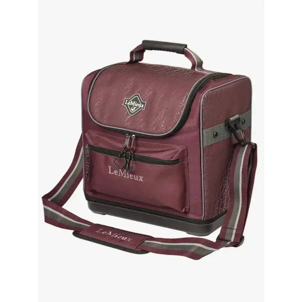 Maroon lemieux elite pro grooming bag burgundy with black trim and gray accent stripes perfect for grooming essentials