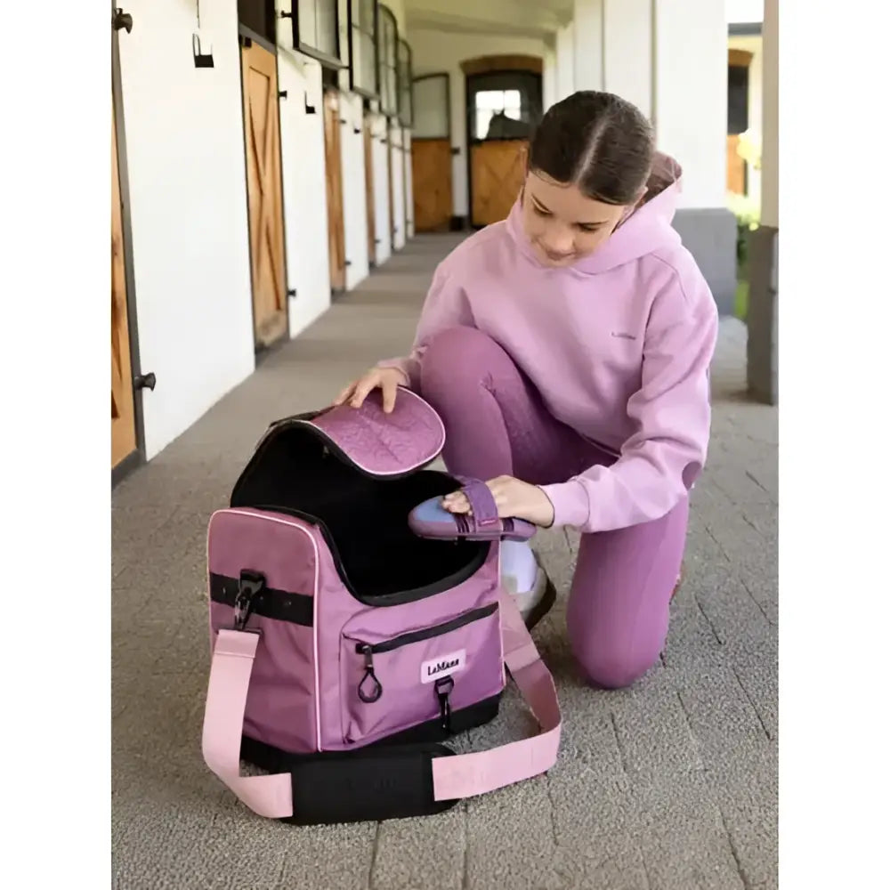 Pink l l bean lemieux elite pro grooming bag mallow with black accents and plush interior for grooming essentials