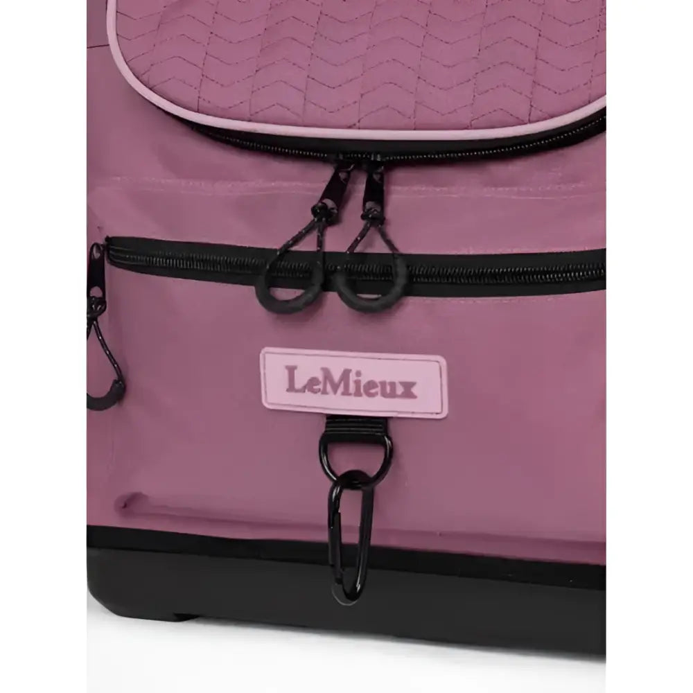 Pink quilted lemieux elite pro grooming bag mallow with black zippers and branded patch for grooming essentials