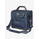 Navy blue lemieux elite pro grooming bag with textured fabric black zippers and shoulder strap for grooming essentials