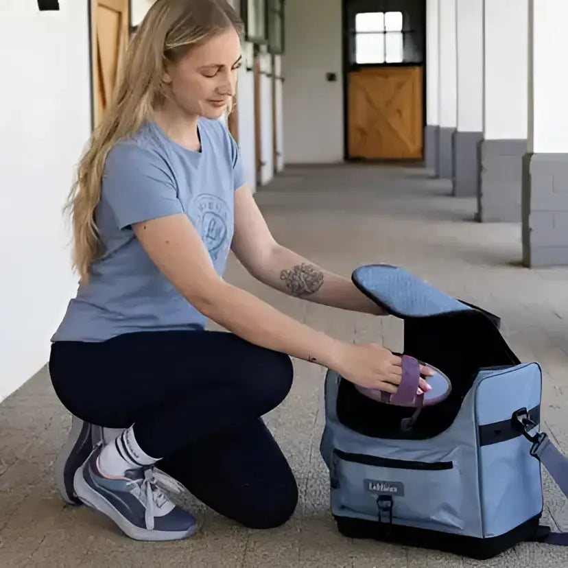 Lemieux elite pro grooming bag powder blue insulated with sturdy handle and adjustable shoulder strap for grooming essentials