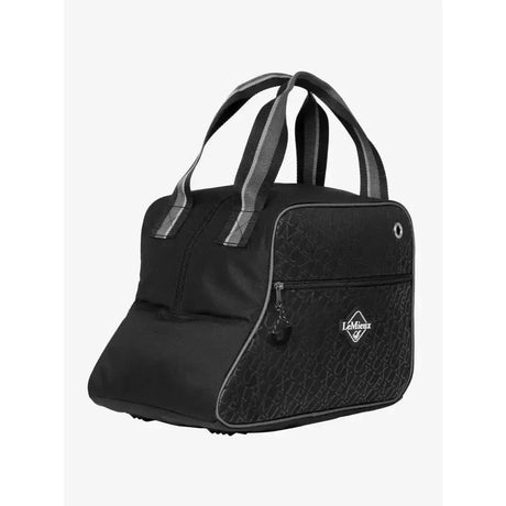 Black lemieux elite pro short duffle bag with textured pattern and gray accent stripes on handles
