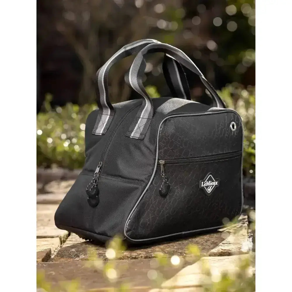 Lemieux elite pro short boot bag black with gray striped handles and subtle textured pattern for easy carrying