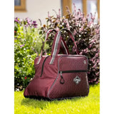 Lemiuex elite pro short boot bag in burgundy textured fabric with silver-striped handles and diamond logo patch