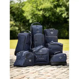 Navy blue lemieux elite wellington boot bag navy with textured fabric and embroidered logos for equestrian use