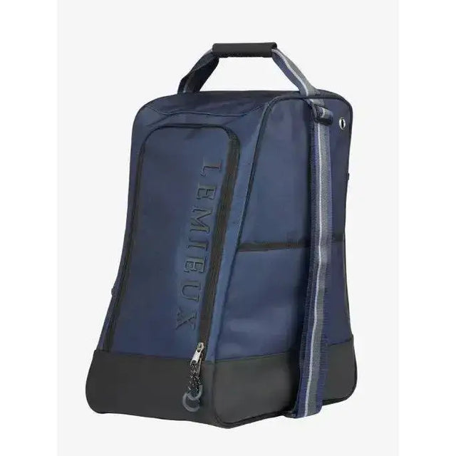 Navy blue and black lemieux elite wellington boot bag with striped side panel perfect for boot bag navy fans