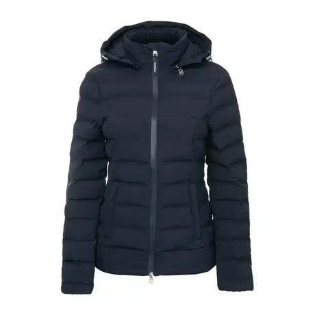 Black quilted lemieux elize waterproof puffer jacket with hood and front zipper perfect for marine use
