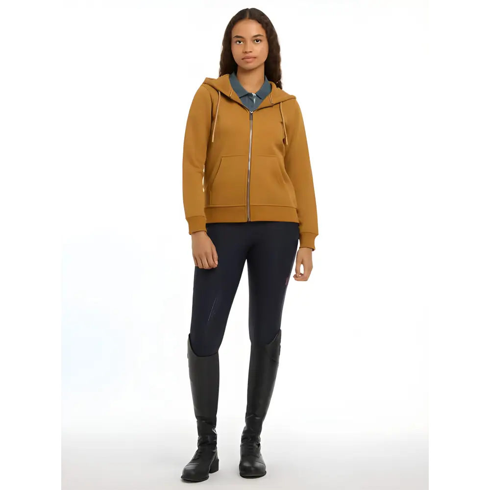 Mustard-colored Lemieux Elle Zip Through Hoodie Ginger worn by a person