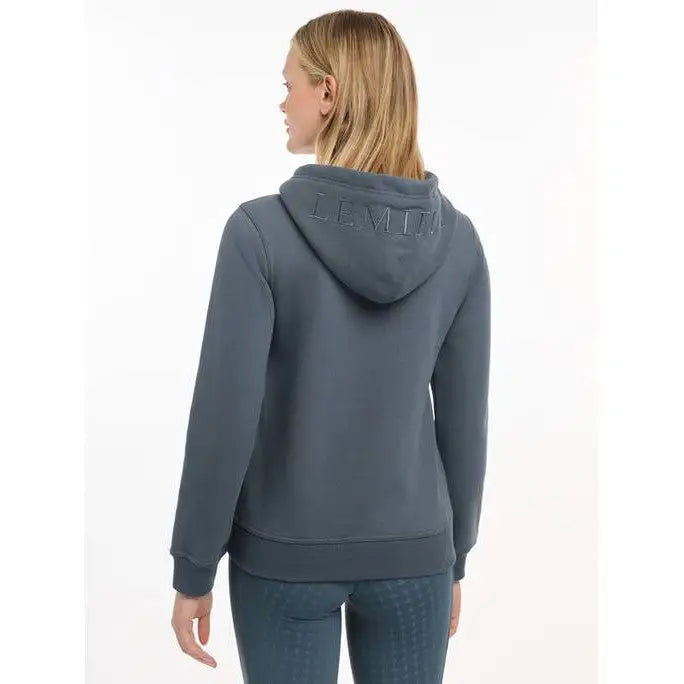 Gray hooded sweatshirt back view, showcasing Lemieux Elle Zip Through Hoodie Petrol