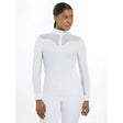 White lemieux emily long sleeve shirt with sheer mesh panels on shoulders and chest for equestrian shows