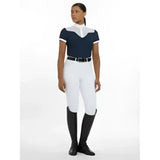 Navy and white lemieux emily short sleeve show shirt with high collar perfect for equestrian events