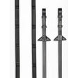 Black leather horse riding stirrups with textured grip and triangular metal hardware for lemieux ergo grip rubber reins black