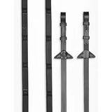 Black leather horse riding stirrups with textured grip and triangular metal hardware for lemieux ergo grip rubber reins black