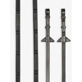 Black leather horse riding stirrups with textured grips and triangular metal plates for lemieux ergo grip rubber reins brown