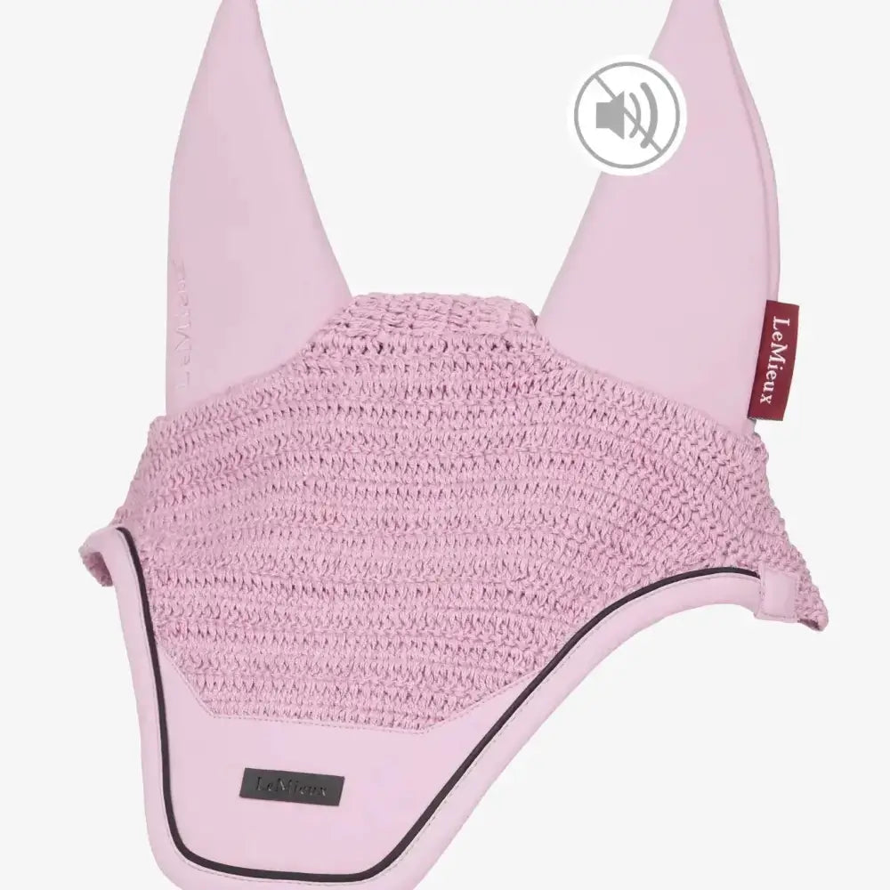 Pink lemieux essence acoustic fly hood fondant with knitted mesh front and soft padded ears for horse protection