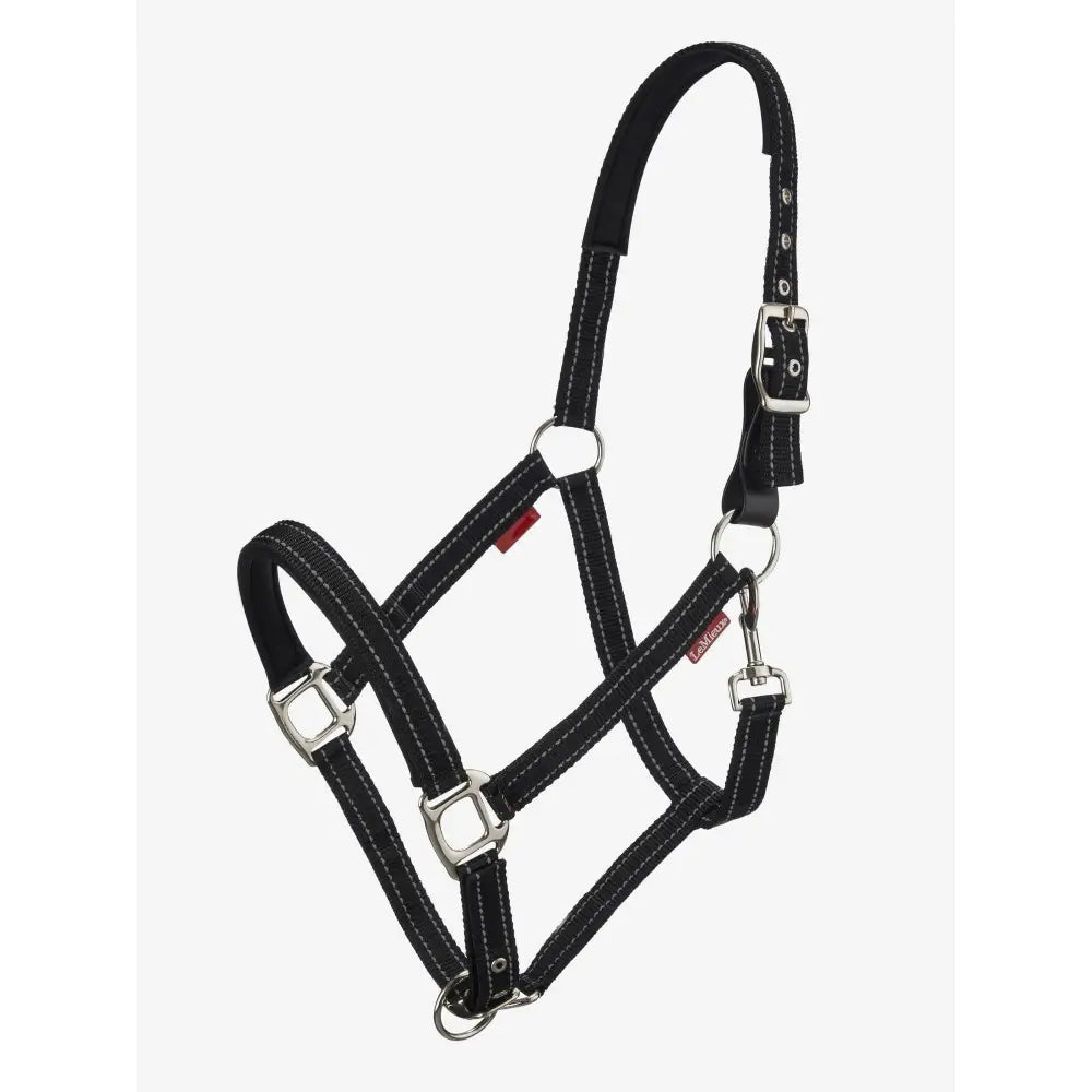 Black leather lemieux essential yard headcollar with silver buckles and durable hardware for secure use