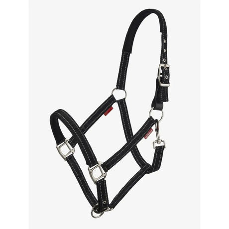 Black leather lemieux essential yard headcollar with silver buckles and durable hardware for secure use