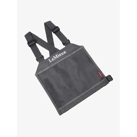Gray lemieux eventing bib chest strap bag in slate grey with black adjustable straps and reinforced stitching for competition number