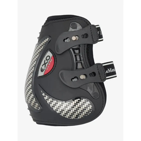 Black lemieux exo-flex ankle boot with silver chevron panels and adjustable straps for performance horse boot use