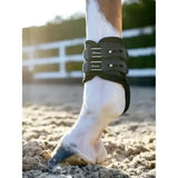 Black lemieux exo-flex® horse hoof boot with three adjustable straps and expertly designed fusion for fetlock support
