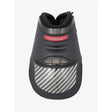 Black lemieux exo-flex® fetlock boot showing the back with carbon fiber weave and mesh ventilation panel expertly designed fusion