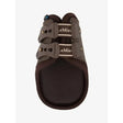 Dark brown leather lemieux exo-flex® fetlock boot with two adjustable straps and white branding for performance horses