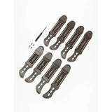 Set of eight black metal les paul guitar strap plates with engravings for lemieux exo-flex® fetlock spare strap use