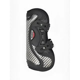 Black and silver carbon fiber lemieux exo-flex tendon boot with adjustable straps for performance horses
